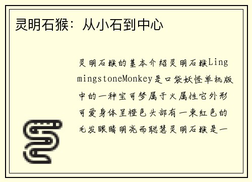 灵明石猴：从小石到中心